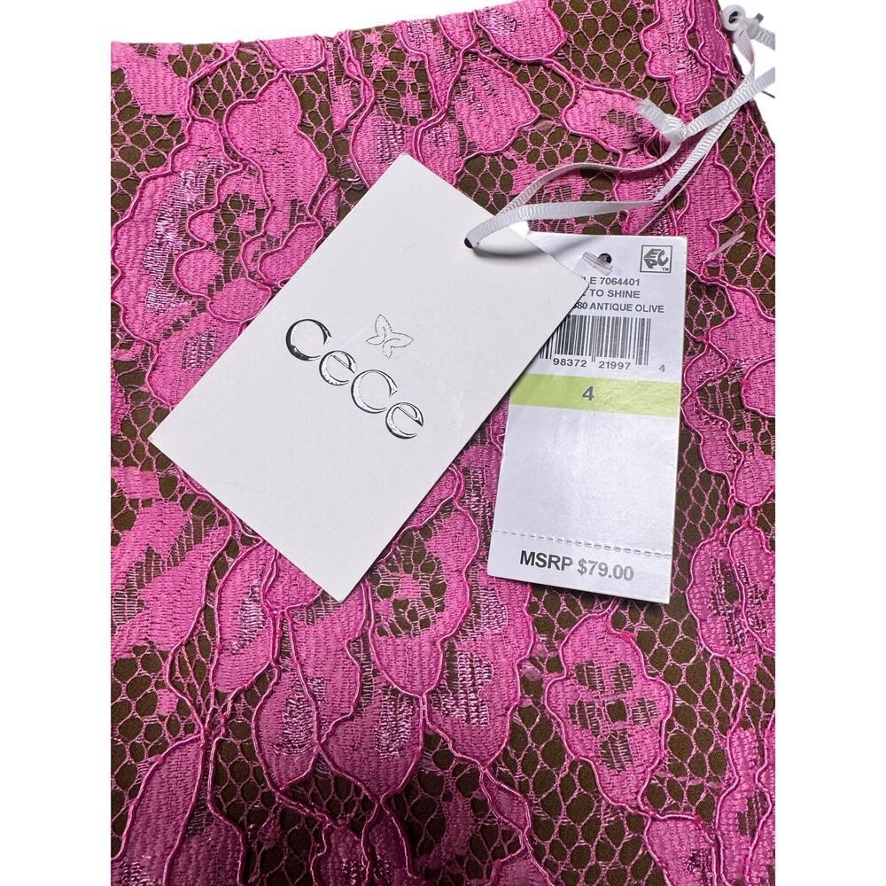 CeCe Pink Lace Mini Skirt Size 4 Floral Overlay Lined New With Tags - Picture 5 of 7